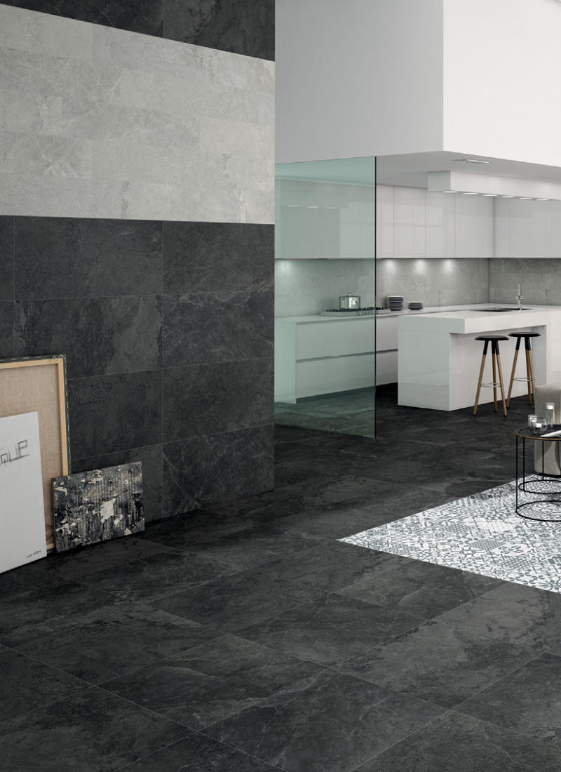 Floor Tiles<small>59x59 - Stone Box Antracita</small>Wall Tiles<small>32x62.5 - Stone Box Antracita</small>Wall Tiles<small>32x62.5 - Stone Box Gris</small>