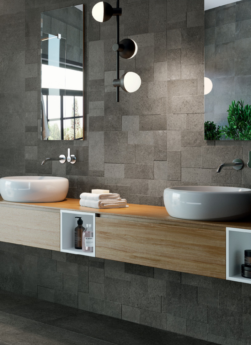 Floor Tiles<small>59.5x59.5 - Discovery Shadow</small>Wall Tiles<small>29.5x59.5 - Discovery Shadow</small>Featured Tiles<small>29.5x59.5 - Discovery Shadow Faces</small>