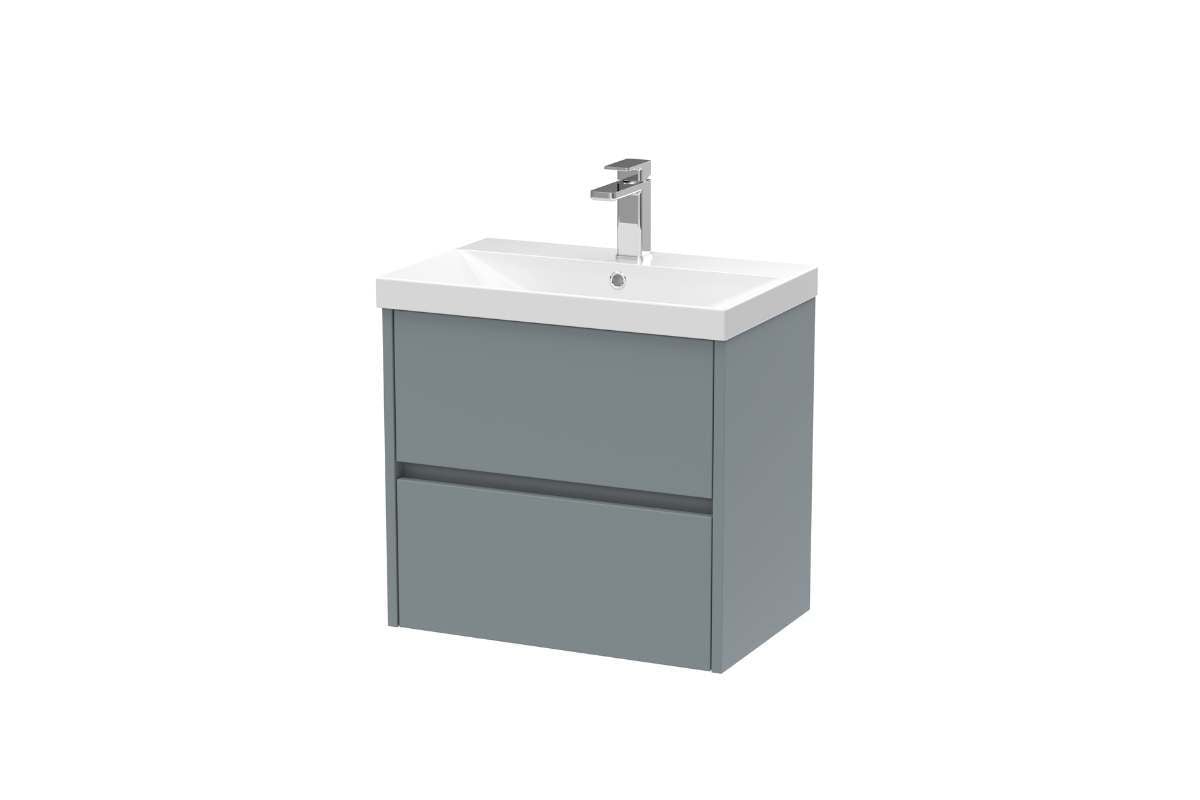 Wall Hung 2 Drawer Unit & Basin - Coastal Grey Matt Wall Hung 2 Drawer Unit & Basin - Coastal Grey Matt