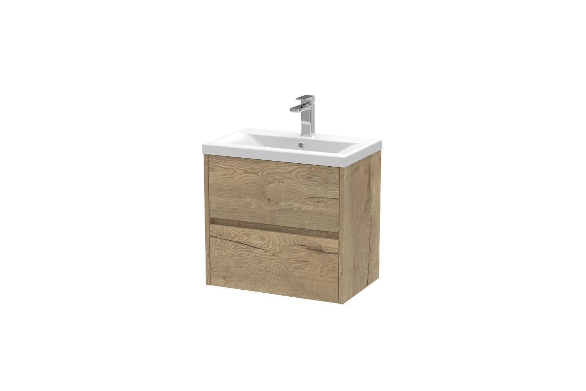 Wall Hung 2 Drawer Unit & Basin - Autumn Oak Woodgrain