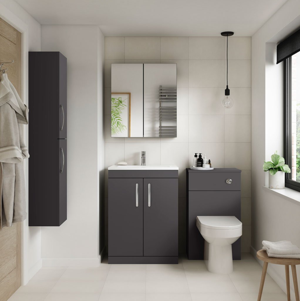 Gloss Grey 600mm Floor Standing Vanity & Minimalist Basin