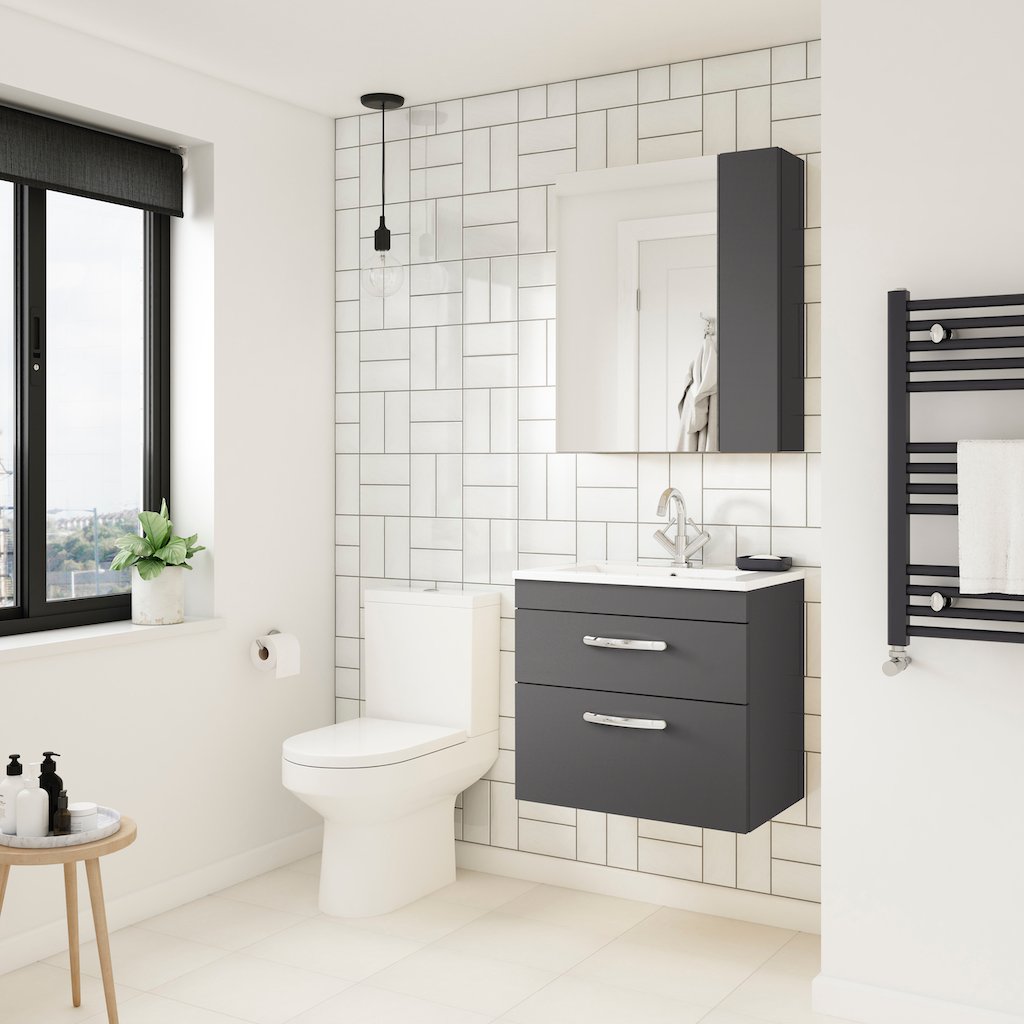 Gloss Grey 600mm Wall Hung Vanity & Mid-Edge Basin