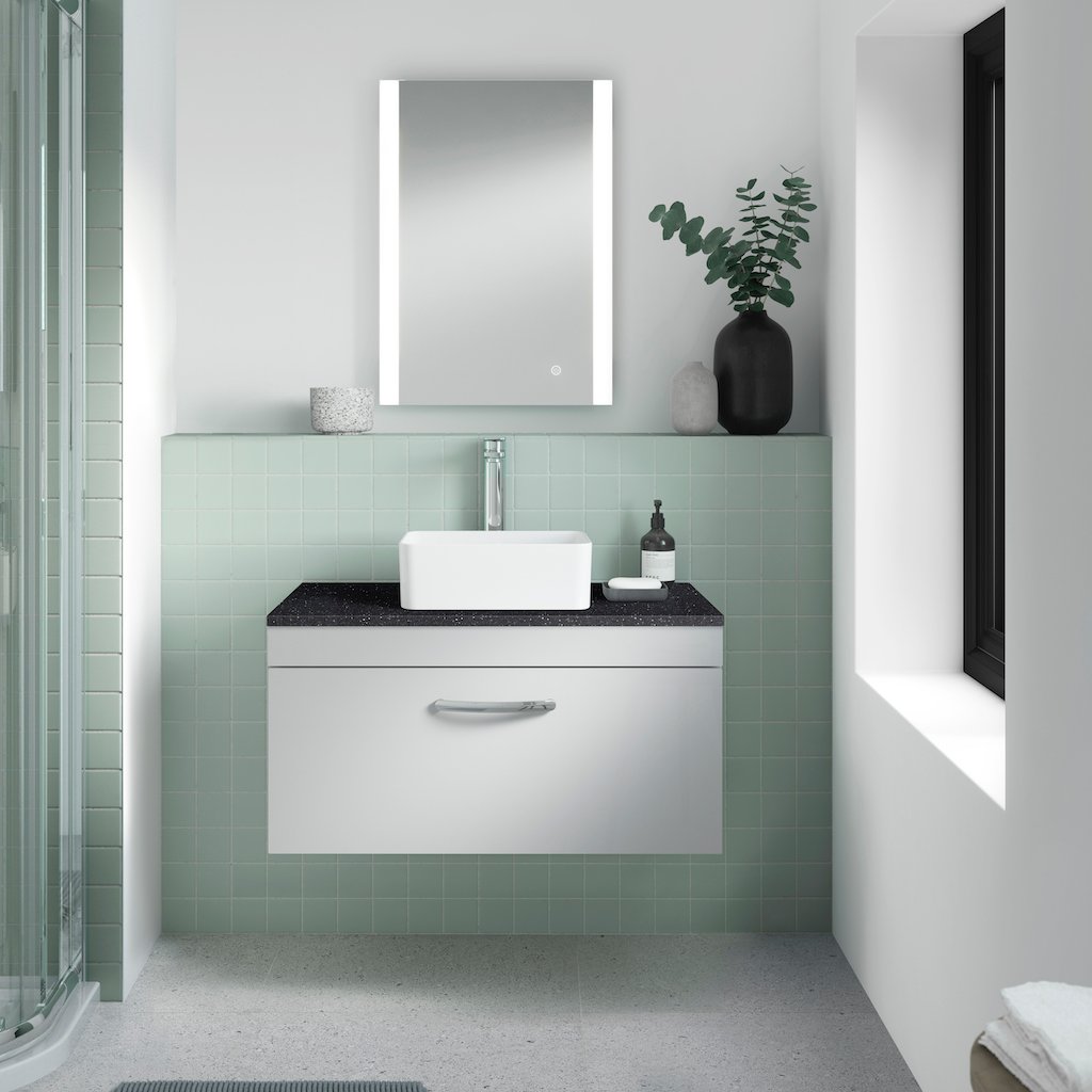 800mm Wall Hung Cabinet With Sparkling White Worktop