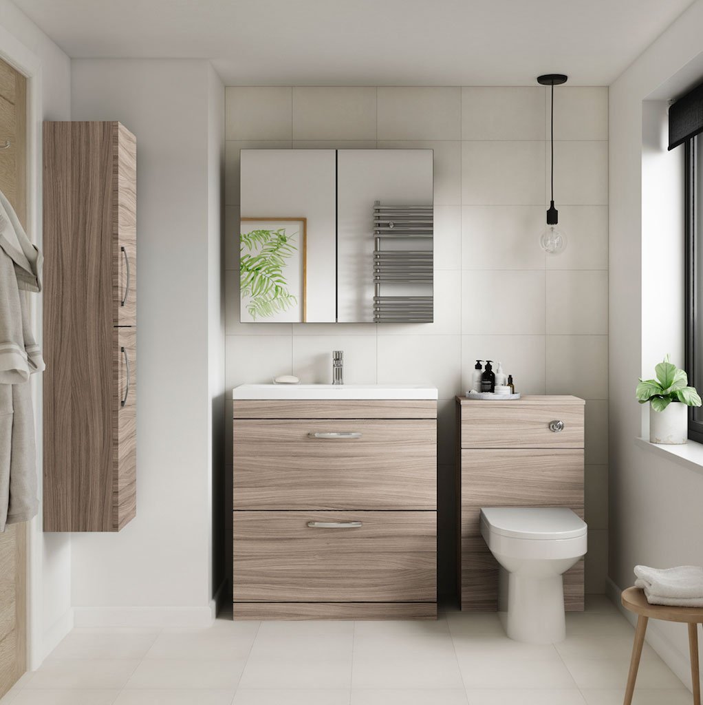 Drift Wood 800mm Floor Standing Vanity & Mid-Edge Basin