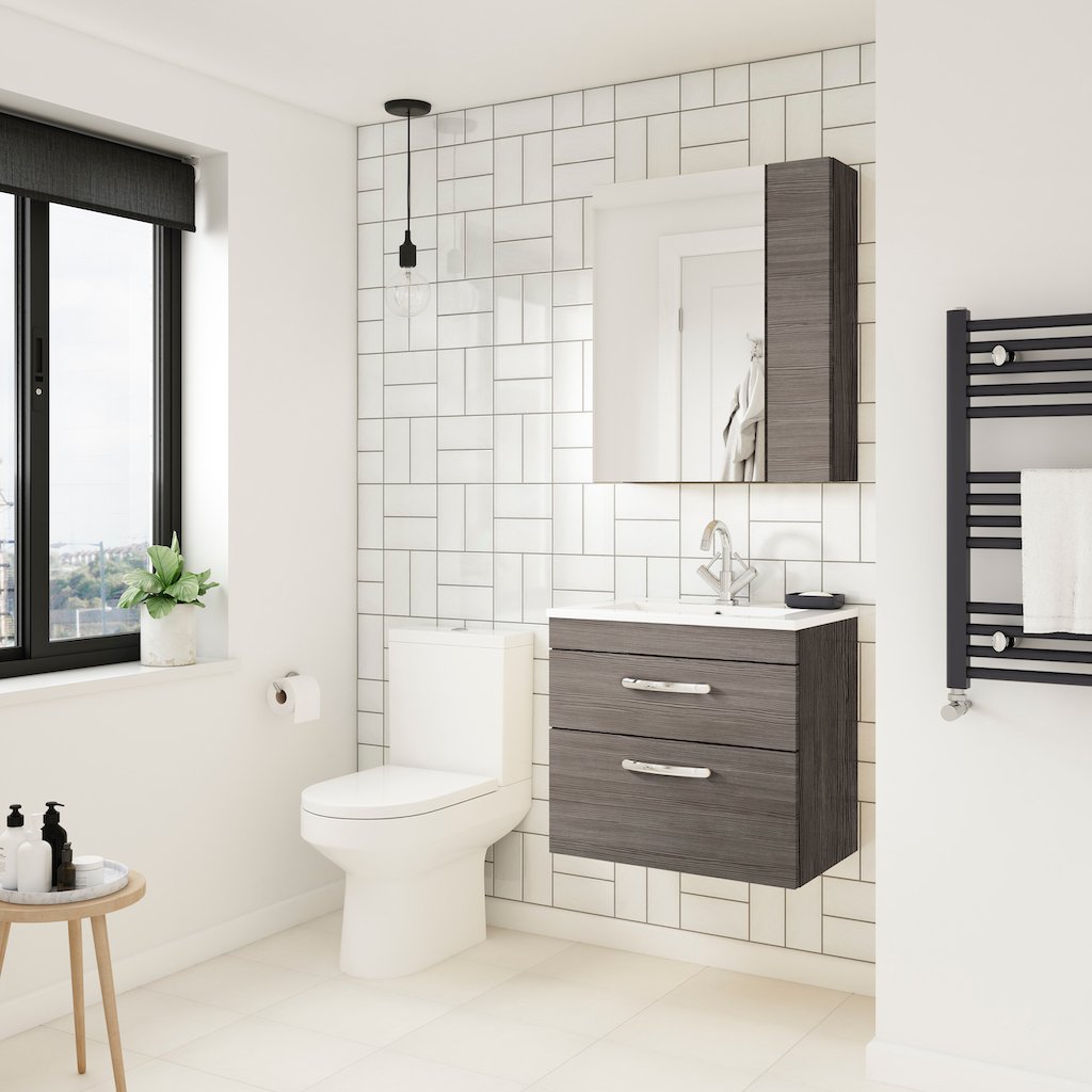 Brown Grey Avola 600mm Wall Hung Vanity & Mid-Edge Basin