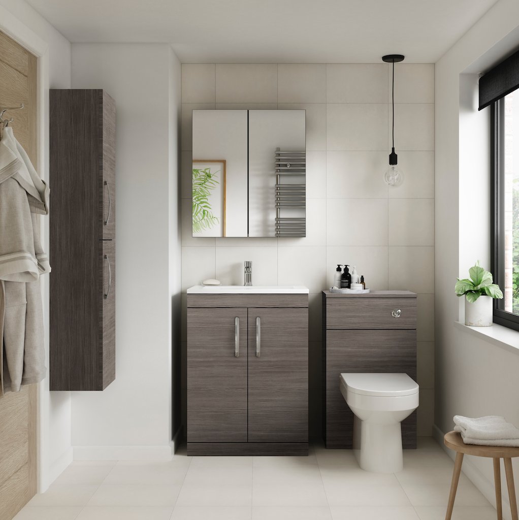 Brown Grey Avola 600mm Floor Standing Vanity & Minimalist Basin