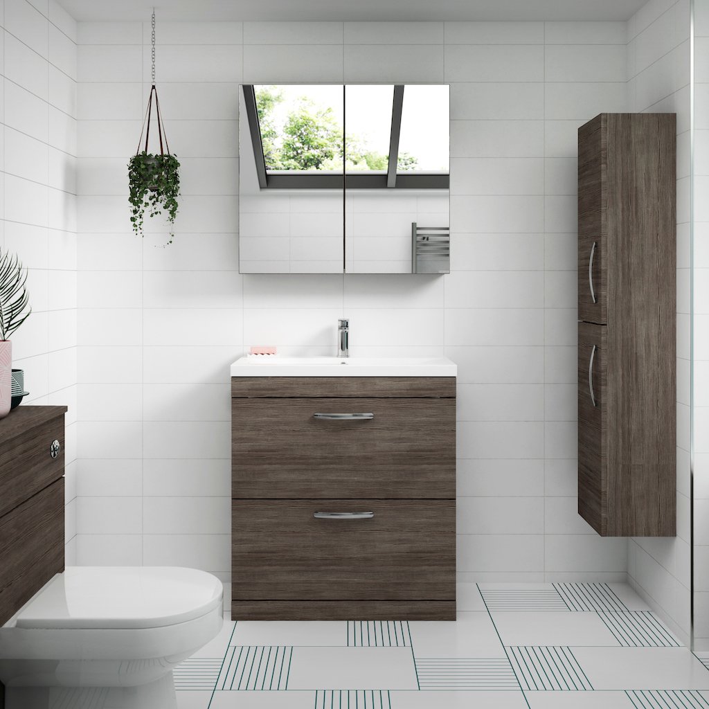 Brown Grey Avola 800mm Floor Standing Vanity & Mid-Edge Basin