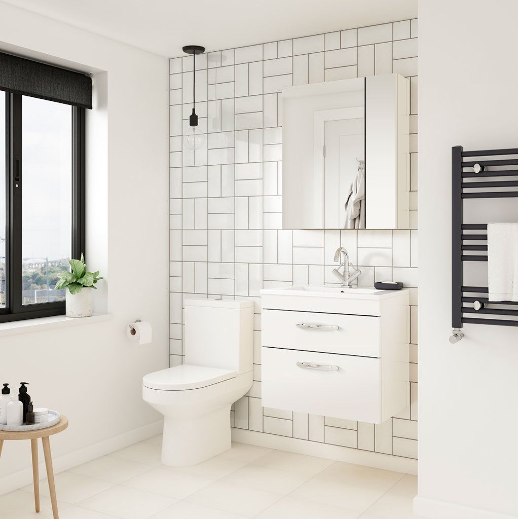 Gloss White 600mm Wall Hung Vanity & Mid-Edge Basin