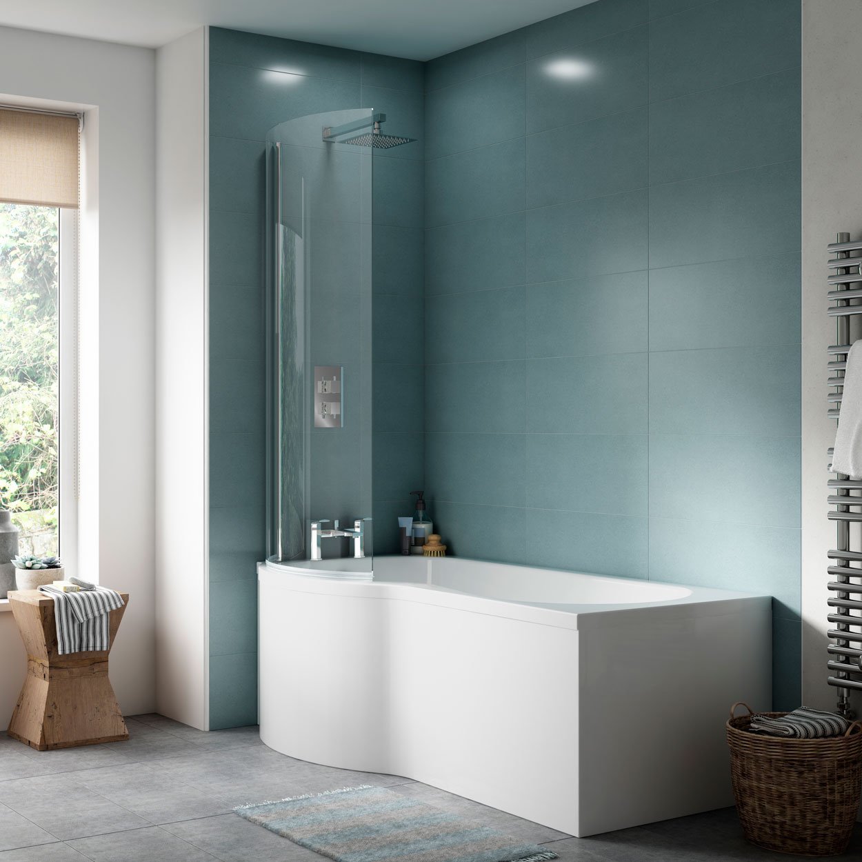 P-Shaped Shower Bath