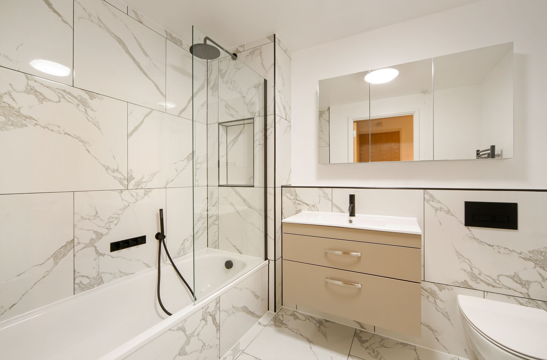 Contemporary Bathroom with black fixtures