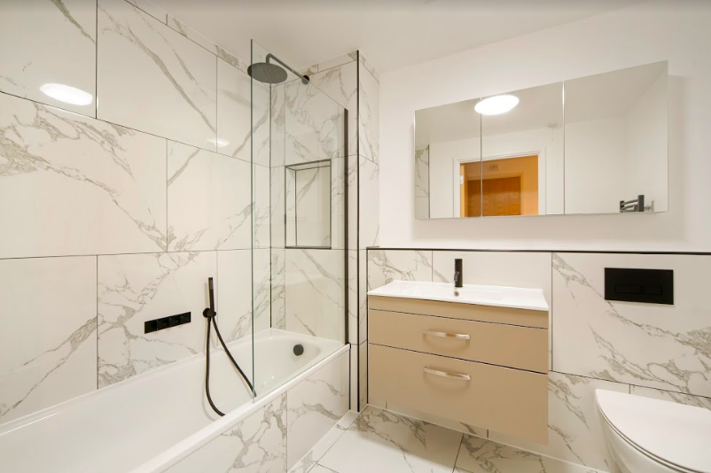 Contemporary bathroom with black fittings