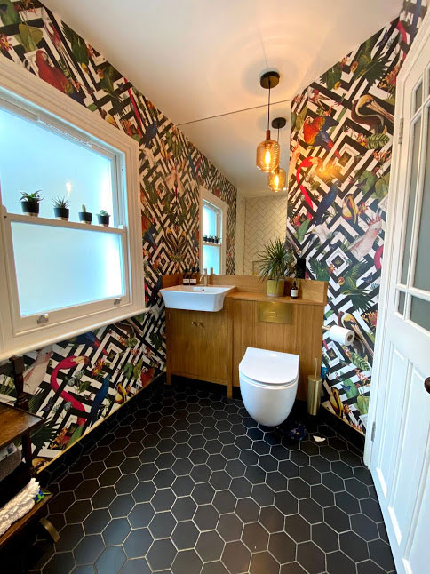 Wallpapered Bathroom